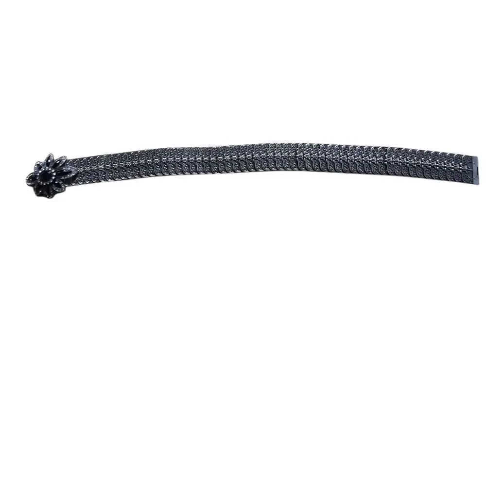 Chic Black Women's Belt with Floral Accent